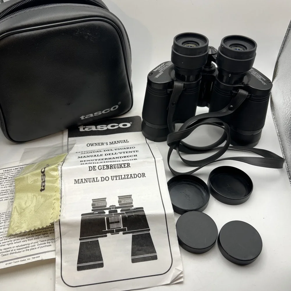Vintage Tasco 7x35mm Zip Focus Binoculars - Complete Set with Case & Manual